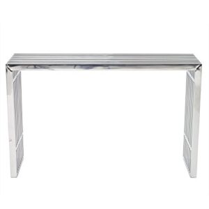 modway gridiron contemporary modern stainless steel console table, silver