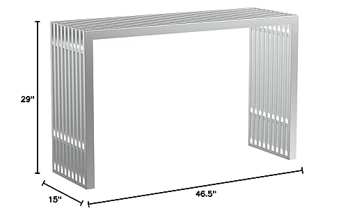 Modway Gridiron Contemporary Modern Stainless Steel Console Table, Silver