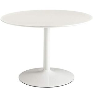 modway rostrum modern 44" round top pedestal kitchen and dining room table in white