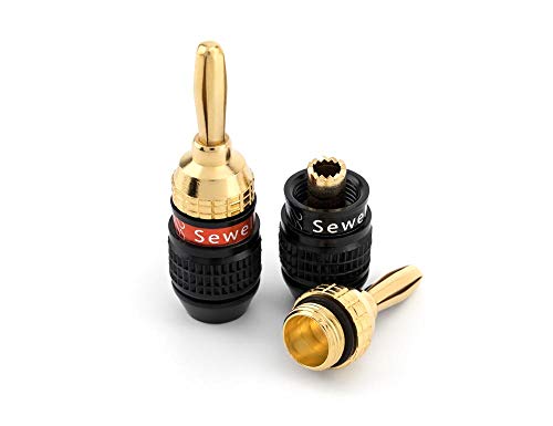 Deadbolt Banana Plugs 6-Pairs by Sewell, Gold Plated Speaker Plugs, Quick Connect, SW-29863-6