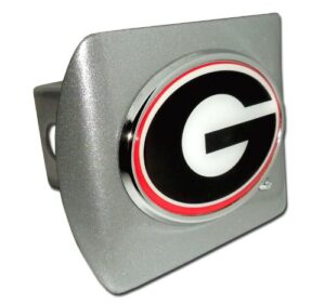 university of georgia bulldogs "brushed silver with chrome "g" and color emblem" trailer hitch cover fits 2 inch auto car truck receiver with ncaa college sports logo
