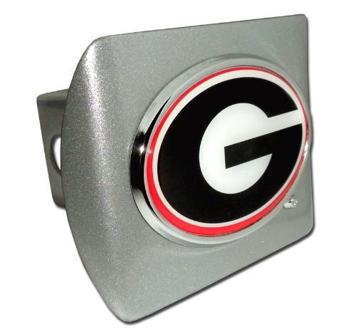 University of Georgia Bulldogs "Brushed Silver with Chrome "G" and Color Emblem" Trailer Hitch Cover Fits 2 Inch Auto Car Truck Receiver with NCAA College Sports Logo