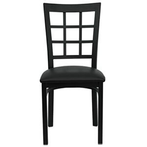 Flash Furniture HERCULES Series Black Window Back Metal Restaurant Chair - Black Vinyl Seat