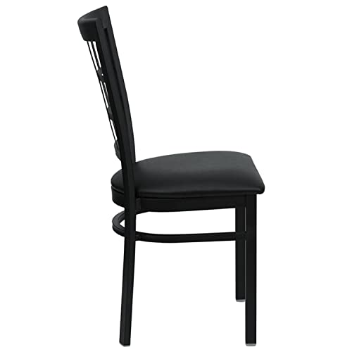 Flash Furniture HERCULES Series Black Window Back Metal Restaurant Chair - Black Vinyl Seat