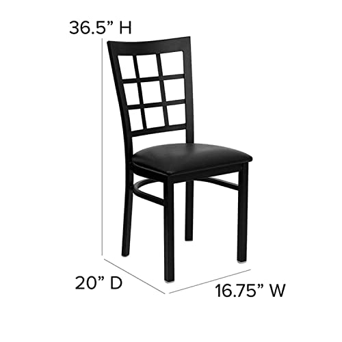 Flash Furniture HERCULES Series Black Window Back Metal Restaurant Chair - Black Vinyl Seat