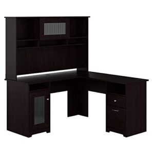 bush furniture cabot desk with hutch | corner with storage for home office | l shaped computer, 60w, espresso oak
