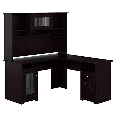 Bush Furniture Cabot Desk with Hutch | Corner with Storage for Home Office | L Shaped Computer, 60W, Espresso Oak