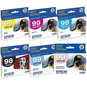 epson 725 ink color multipack ink inkjet genuine cartridges 98/99 with black, cyan, magenta, yellow, light cyan, and light magenta for the epson artisan 725 printer includes: t098120, t099220 t099320, t099420, t099520, t099620