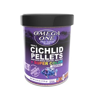 Omega One Super Color Sinking Cichlid Pellets, 2mm Small Pellets, 4.2 oz