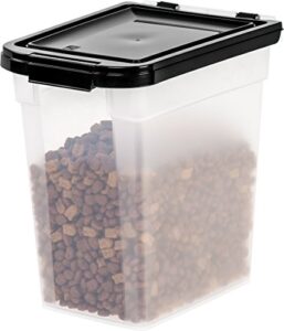 iris usa 10 lbs / 12.75 qt weatherpro airtight pet food storage container, for dog cat bird and other pet food storage bin, keep pests out, keep fresh, translucent body, bpa free, clear/black