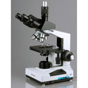 AmScope T490A-LED Compound Trinocular Microscope, WF10x and WF16x Eyepieces, 40X-1600X Magnification, Brightfield, LED Illumination, Abbe Condenser, Double-Layer Mechanical Stage, Sliding Head, High-Resolution Optics