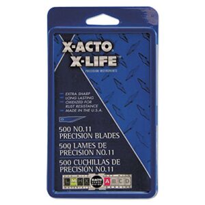 x-acto no.11 classic fine point x-life refill blade - #11 - styledurable, self-sharpening, rust resistant - carbon steel - 500 / box - silver