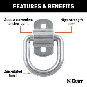 CURT 83742 3 x 3-Inch Surface-Mounted Trailer D-Ring Tie Down Anchor, 11,000 lbs Break Strength