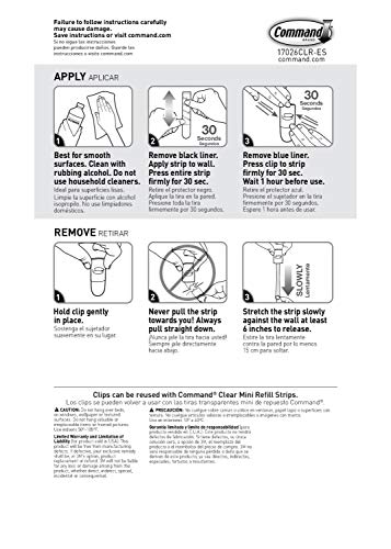 Command 17026CLR-VP, Clear, 40, 4-Pack, Decorage Damage-Free Decorative Replacement Strip, Mini, 1/2 Lb, Rubber Resin Adhesive, Paper Liner, 160 Clips, Count