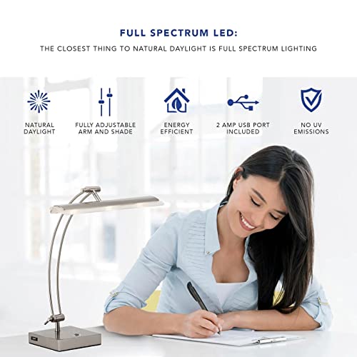 Adesso 5090-22 Esquire LED Desk Lamp, 13-19 in., 9W Full Spectrum LED, Brushed Steel, 1 Table Lamp, Gray