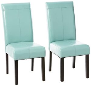 christopher knight home pertica t-stitch leather dining chairs, 2-pcs set, teal blue