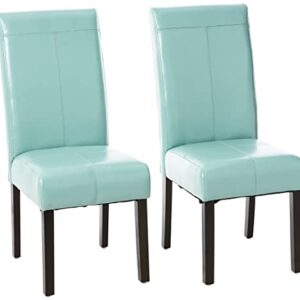 Christopher Knight Home Pertica T-Stitch Leather Dining Chairs, 2-Pcs Set, Teal Blue