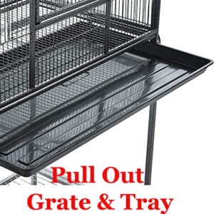 Extra Large Wrought Iron 4-Tiers Ferret Chinchilla Sugar Glider Rats Mouse Cage with Detachable Rolling Stand (32 x 19 x 64 H inches, Black Vein)