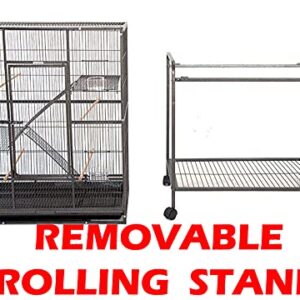 Extra Large Wrought Iron 4-Tiers Ferret Chinchilla Sugar Glider Rats Mouse Cage with Detachable Rolling Stand (32 x 19 x 64 H inches, Black Vein)