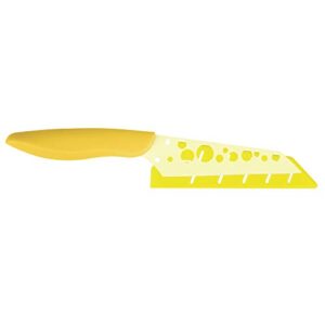 kai pure komachi 2 / 4.5" cheese knife with sheath, colorful knife, swiss-cheese-holes in blade prevent sticking, fun cheese knives