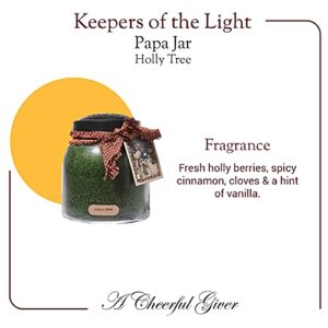 A Cheerful Giver — Holly Tree - 34oz Papa Scented Candle Jar with Lid - Keepers of the Light - 155 Hours of Burn Time, Gift for Women, Green