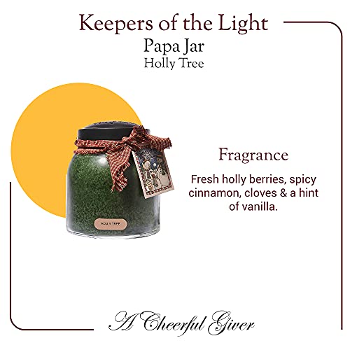 A Cheerful Giver — Holly Tree - 34oz Papa Scented Candle Jar with Lid - Keepers of the Light - 155 Hours of Burn Time, Gift for Women, Green