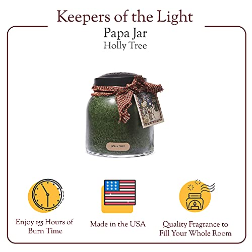 A Cheerful Giver — Holly Tree - 34oz Papa Scented Candle Jar with Lid - Keepers of the Light - 155 Hours of Burn Time, Gift for Women, Green