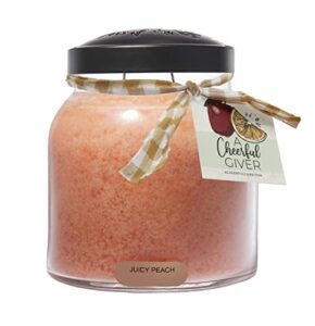 a cheerful giver - juicy peach papa scented glass jar candle (34oz) with lid & true to life fragrance made in usa