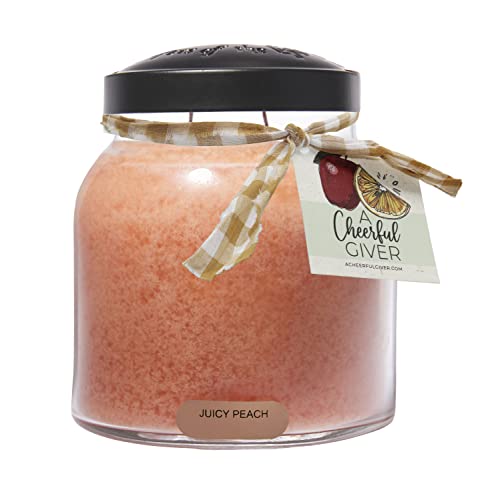 A Cheerful Giver - Juicy Peach Papa Scented Glass Jar Candle (34oz) with Lid & True to Life Fragrance Made in USA