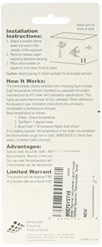 Amer Thermal Instruments Liquid Crystal Vertical Aquarium Thermometer, Small