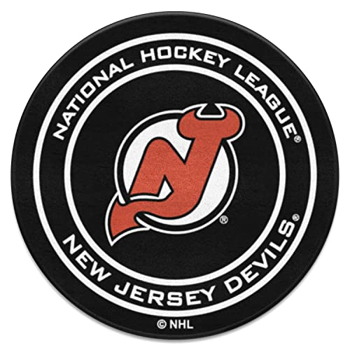 FANMATS 10416 New Jersey Devils Hockey Puck Shaped Rug - 27in. Diameter, Hockey Puck Design, Sports Fan Accent Rug