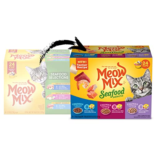 Meow Mix Seafood Selections Wet Cat Food, Variety Pack, 2.75 Ounces Cup (Pack of 24)