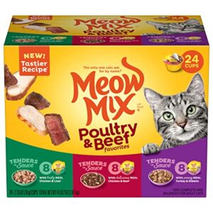 meow mix tender favorites wet cat food, poultry & beef variety pack, 2.75 ounce cup (pack of 24) (packaging may vary)