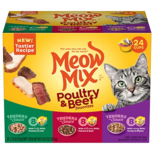 Meow Mix Tender Favorites Wet Cat Food, Poultry & Beef Variety Pack, 2.75 Ounce Cup (Pack of 24) (Packaging May Vary)