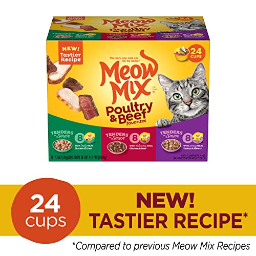 Meow Mix Tender Favorites Wet Cat Food, Poultry & Beef Variety Pack, 2.75 Ounce Cup (Pack of 24) (Packaging May Vary)