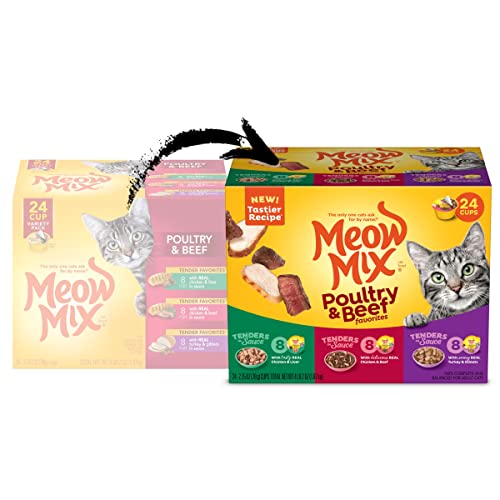 Meow Mix Tender Favorites Wet Cat Food, Poultry & Beef Variety Pack, 2.75 Ounce Cup (Pack of 24) (Packaging May Vary)