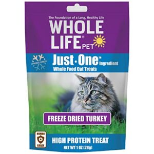 whole life pet just one turkey - cat treat or topper - human grade, freeze dried, one ingredient - protein rich, grain free, made in the usa