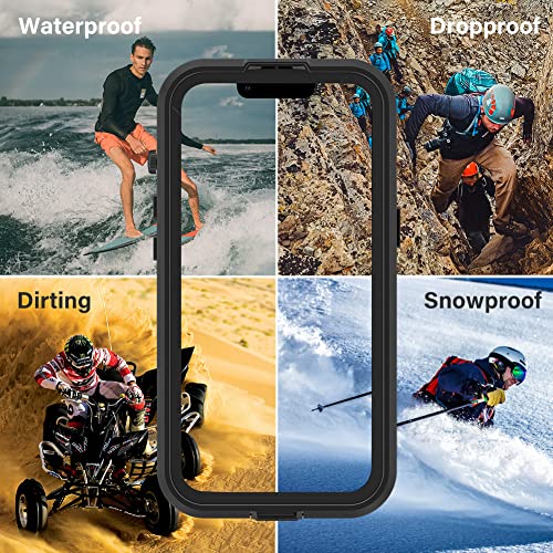 通用 IP68 Waterproof Dustproof Shockproof Drop Proof Case for iPhone 14 6.1 Inch, with Built-in Screen Protector, Rugged Heavy Duty Full Body Underwater Protective Cover Case for iPhone 14 (Black)