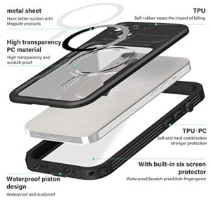 通用 IP68 Waterproof Dustproof Shockproof Drop Proof Case for iPhone 14 6.1 Inch, with Built-in Screen Protector, Rugged Heavy Duty Full Body Underwater Protective Cover Case for iPhone 14 (Black)