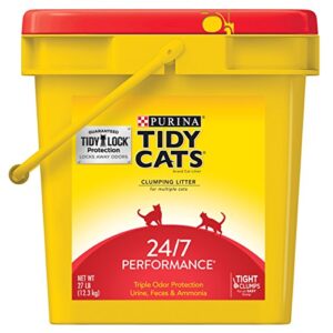 purina tidy cats clumping cat litter, 24/7 performance multi cat litter - 27 lb. pail