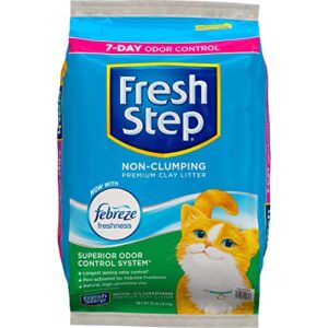 fresh step non-clumping premium cat litter with febreze freshness, scented - 35 pounds (package may vary)