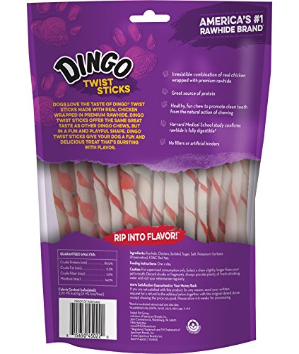 Dingo Twist Sticks Rawhide Chews, Made With Real Chicken, 50 Count