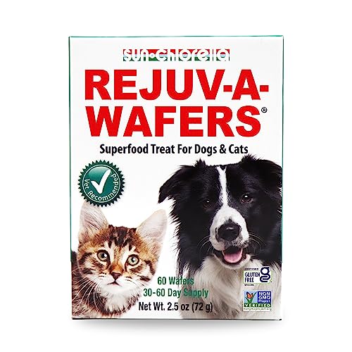 Sun Chlorella Rejuv-A-Wafers Daily Dog Cat & Animal Superfood Supplement - Green Microalgae & Eleuthero Bits - Vitamins, Minerals, Antioxidants Support Immune Defense, Gut Health - 60 Wafers