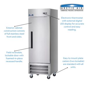 Arctic Air AF23 26 3/4" One Section Single Solid Door Reach-In Freezer, 23 Cubic Feet, Stainless Steel, NSF