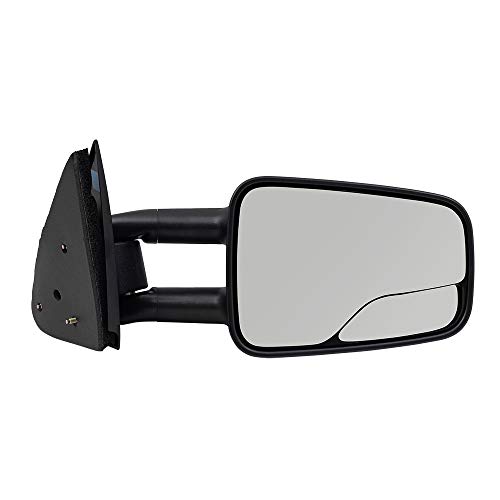 AutoandArt Replacement Passenger Manual Telescopic Tow Mirror with Spotter Glass Compatible with 1999-2007 Silverado Sierra Pickup Truck