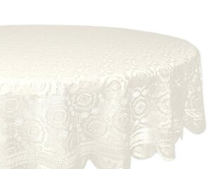 dii home essentials 100% polyester, machine washable, shabby chic, vintage tablecloth or overlay 63" round, vintage lace cream