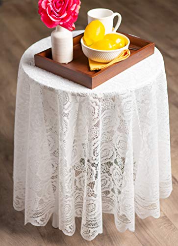 DII Home Essentials 100% Polyester, Machine Washable, Shabby Chic, Vintage Tablecloth or Overlay 63" Round, Vintage Lace Cream