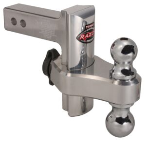 trimax trz6al 6" premium aluminum adjustable hitch with dual hitch ball and t5 receiver lock