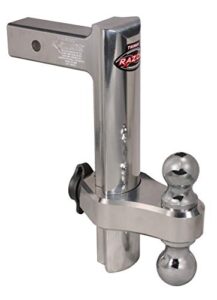 trimax trz12al 12" premium aluminum adjustable hitch with dual hitch ball and t3 receiver lock
