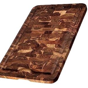 Mountain Woods Brown Organic End-Grain Acacia HardWooden Cutting Board for Kitchen w/Juice Groove | Chopping Board | Butcher Block - 24" x 16" x 1"